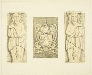 2 figures et blason de la porte du Black Castle, Brislington