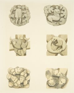 Six pierres de voûte au plafond en entrant par la porte nord de la cathédrale de Bristol - Joseph Manning