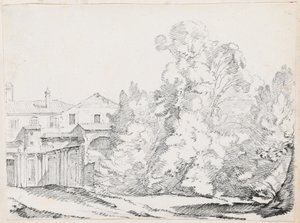 Arbres cachant une maison construite sur des ruines anciennes - Joseph Marie Vien