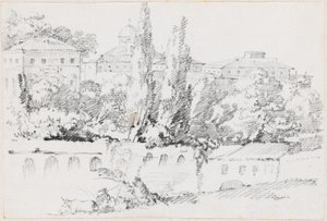 Murs de Rome avec Santa Maria del Popolo au Loin - Joseph Marie Vien