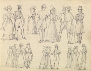 Hommes et femmes à la mode conversant - Joseph Nash