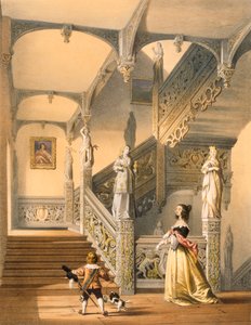 Grand escalier élisabéthain, Aldermaston, Berkshire - Joseph Nash