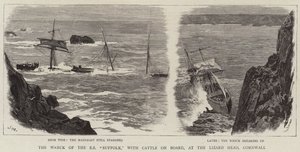 Le naufrage du SS Suffolk, avec du bétail à bord, à Lizard Head, Cornouailles