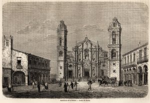 La cathédrale de La Havane, Cuba, dessin de Navlet pour illustrer le voyage à l