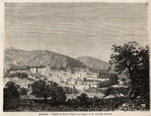 Vue de Bethléem, dessin de Joseph Navlet (1821-1889), pour illustrer le voyage de M. Bida en Palestine en 1856. Gravure dans « Le tour du monde, nouveau journal des voyages » Paris