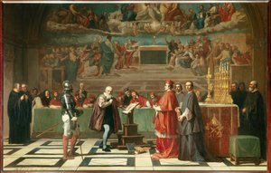 Galilée (Galileo Galilei) devant le Saint-Office au Vatican. Peinture de Joseph Nicolas Robert-Fleury 1847