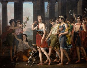 La belle Anthia menant ses compagnons au temple de Diane à Éphèse, vers 1820