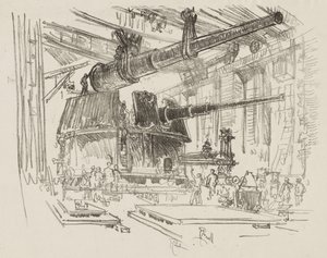 Travail de guerre anglais : Montage des canons dans les tourelles