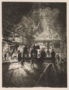 Travail de guerre anglais : Dans les mâchoires de la mort, barres roulantes pour obus - Joseph Pennell