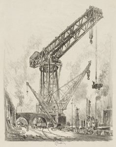 Travail de guerre anglais : Fabriqué en Allemagne, la grande grue - Joseph Pennell