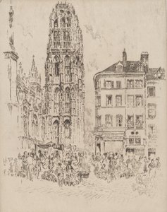 Marché aux fleurs et Tour de Beurre, Rouen, 1907 - Joseph Pennell