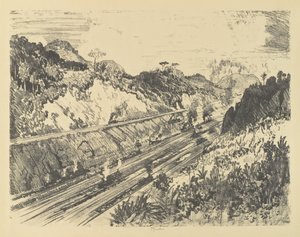 Regard vers le haut de la coupe depuis Bas Opispo - Joseph Pennell