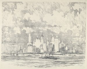 New York depuis Ellis Island - Joseph Pennell