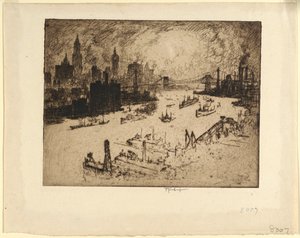 Coucher de soleil depuis le pont de Williamsburg - Joseph Pennell