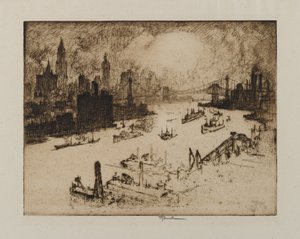 Coucher de soleil depuis le pont de Williamsburg, 1915 - Joseph Pennell