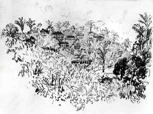 Le Village Américain, planche X de Le Canal de Panama par Joseph Pennell, 1912