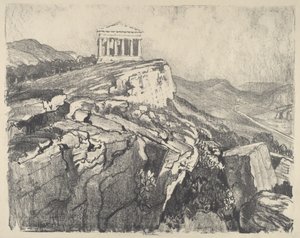 Le Temple de la Concorde sur le mur, Girgenti, 1913 - Joseph Pennell