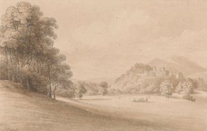 Château de Dunster, Somerset : Vue du château au loin - Joseph Powell