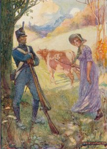 Conduisant une vache devant elle, Laura Secord a passé les sentinelles américaines, vers 1909, vers 1920