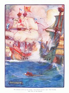 Sir Andrew avec ses deux navires le Yellow Carvel et le Flower, a battu cinq navires anglais - Joseph Ratcliffe Skelton