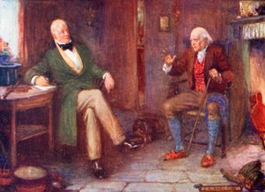 Sir Walter Scott visitant un pauvre homme dans sa chaumière