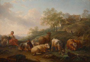 Paysage avec bétail paissant