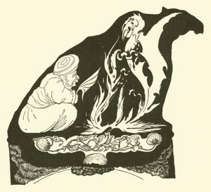 Le Djinn créant la magie qui a donné la bosse au chameau (gravure)
