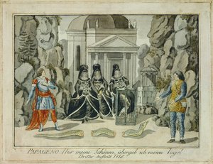 Tamino et Papageno avec les trois dames ... (gravure)