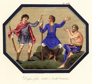 Costume des hommes anglo-saxons, IXe et Xe siècles (gravure) - Joseph Strutt