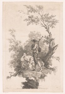 Berger jouant de la cornemuse pour une jeune femme