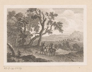 Paysage avec deux cavaliers et un homme à pied