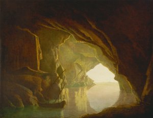 Grotte dans le golfe de Salerne, coucher de soleil