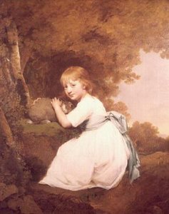 Mademoiselle Bentley en robe blanche tenant un lapin