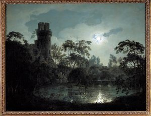 Clair de lune avec lac et château