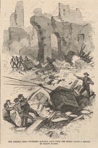 Ouvriers transportant des coffres-forts des ruines, illustration de Frank Leslie