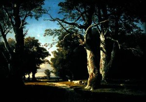 Paysage avec arbres et bétail