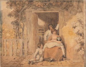 Famille Posée Devant une Porte