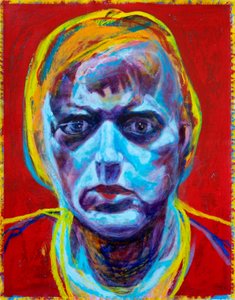 Portrait au visage bleu expressif