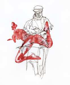 Pêcheur nu en rouge