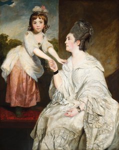 Portrait de Mme Sarah Otway, en costume blanc avec sa fille Jane devant une fenêtre