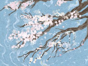 Fleurs de cerisier au printemps - Bleu - Josie George