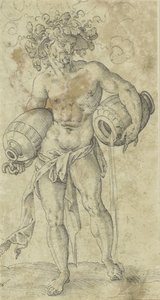 Homme nu avec un chapeau couronné de feuilles de vigne - Jost Amman (possibly)