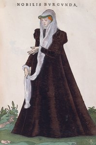 Noble bourguignonne en costume traditionnel, gravure de Habitus praecipuorum popularum