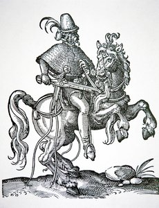 Soldat à cheval avec pistolet à rouet, illustration de 