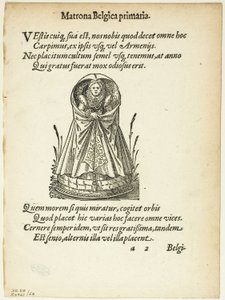 Matrona Belgica primaria (Matrone belge de premier rang) extrait de Gynaeceum, sive Theatrum Mulierum, planche 53 des Gravures sur bois des livres du XVIe siècle