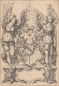 Deux anges tenant un blason - Jost Amman