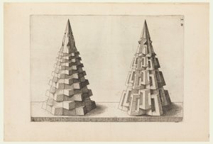 Deux Cônes, planche H. i. dans Perspectiva. Corporium Regularium - Jost Amman