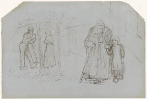 Paysan, paysanne et jeune fille avec une vieille femme - Jozef Israëls