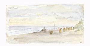 Vue de plage avec cavalier et chaises de plage - Jozef Israëls