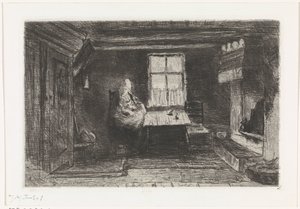 Intérieur avec mère et enfant - Jozef Israëls (signed by artist)